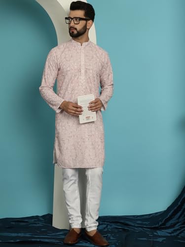Image of SOJANYA (Since 1958 Men's Cotton Embroidered Printed Kurta & White Pyjama Set