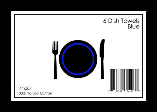 Blue Premia Dish Towels (6 Units) • Commercial Kitchen Towel • Absorbent 100% Cotton Herringbone (14"X25") • Commercial Quality: 24 Oz/Dz • Classic Tea Towels • Low Lint #TOP2