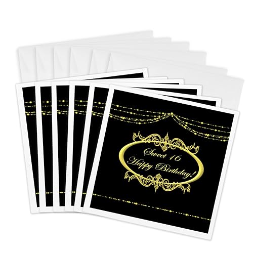 Carte de voeux Sweet 16 Noir et Doré Happy Birthday 15x15 cm lot de 6 3drose GC 39512 1