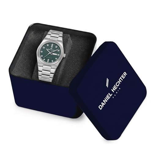 Image of Daniel Hechter Hoche Collection Classic Analog Watch for Men - Textured Dial,Crystal Indices with Fluted Bezel, Date Display and Silver Stainless Steel Strap