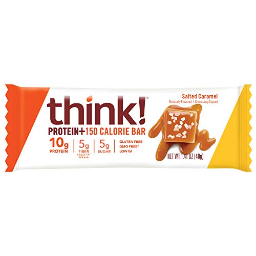 think!, Protein+ 150 Calorie Bars - Salted Caramel, 10g Protein, 5g Sugar, No Artificial Sweeteners, Gluten Free, GMO Free, 1.4 Ounce bar