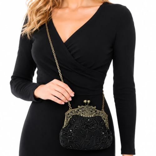 Image of Women's Vintage Beaded Sequin Flower Evening Handbags Wedding Clutches Prom Cocktail Party Handbags
