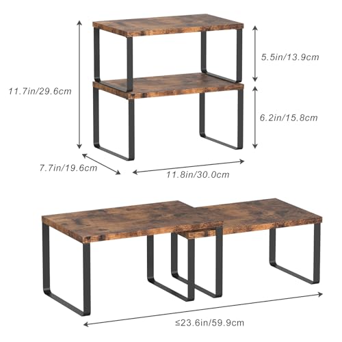 Set of 4 Counter Shelves Kitchen Stackable Cabinet Shelve Wood Organizer Expandable Counter Top Racks Brown Bathroom Counter Organizer by CADUKE - Used condition - Image 2