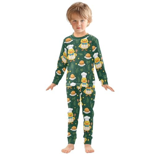 Pajama Sets Long Sleeve Cute Ducks Cooking Food Pattern Soft Comfy Sleepwear 2 Piece PJS 3-8T2