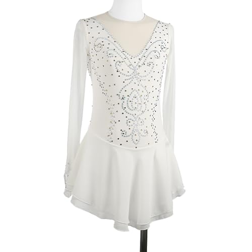 DIJITOO Vestido de patinação artística, malha de strass, mangas com ponta dos dedos, fantasia de des