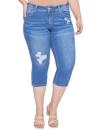 Royalty For Me Womens YMI Jeans Women's Plus Size Sustainable Wannabettabutt Mid Rise Capri Jeans