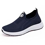 Toumov Women Running Shoes Breathable Mesh Knitted Woven Low Top Walking Shoes Slip On Tennis Sneakers Non Slip Work Comfortable Fashion Shoe for Indoor Outdoor Navy