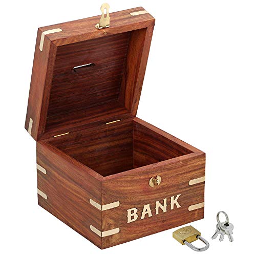 ITOS365 Handicrafted Wooden Money Bank Large - Coin Saving Box - Piggy Bank - Gifts For Kids, Girls, Boys & Adults, Traditional