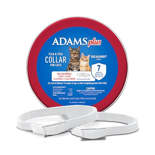ADAMS Plus Flea & Tick Collar for Cats, Flea Collar for 14-Month Prevention, Adjustable Collar Fits Cats & Kittens, Kills Fleas & Ticks, 2 Count