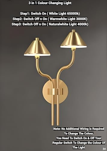 Image of FILLISKA Luxurious LED Wall Lamp for Home with Adjustable Colour Changing Function (Luxurious DoubleGold-456)(1 Year Warranty)