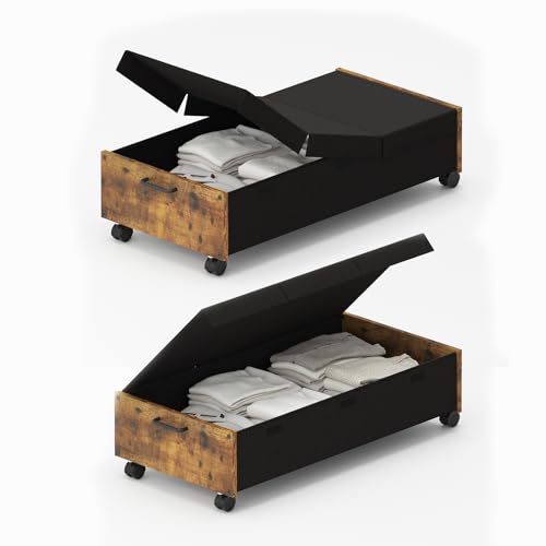 Rebonique Under Bed Storage Box with Lid, 2 Pack 80L/100L Underbed Storage on Wheels, Large Storage Containers, Metal Frame Clothes Organiser Drawer, Clothes Boxes for Toys, Shoes, Blankets (100L) Rebonique Under Bed Storage Box with Lid, 2 Pack 80L/100L Underbed Storage on Wheels, Large Storage Containers, Metal Frame Clothes Organiser Drawer, Clothes Boxes for Toys, Shoes, Blankets (100L)