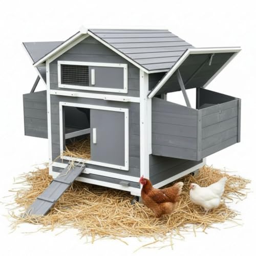 Melko Rollbarer XXL Hühnerstall Holz – mobiler Geflügelstall...
