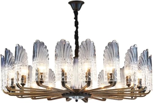 Large Crystal Chandelier with Blue Feather Glass, 20-Heads Luxury Pendant