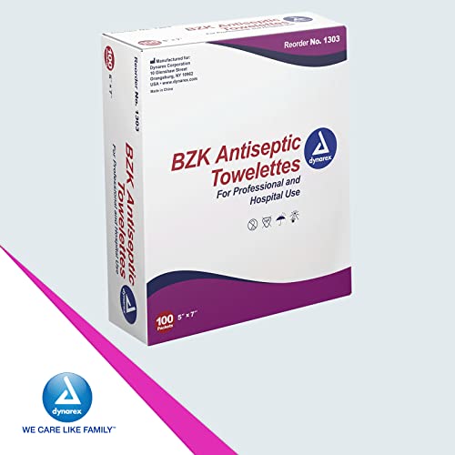 Dynarex Bzk Antiseptic Towelettes, Moist Sanitizing Towelettes Designed To Prevent Infection In Minor Wounds, 5X7, Disposable & Individually Wrapped, 1 Box Of 100 Dynarex Bzk Antiseptic Towelettes #TOP6