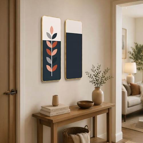 Image of The Castle Decor Modern Boho Wall Art Set of 2 for Living Room | Minimalist Botanical Leaf Painting | Abstract Nordic Wall Decor for Bedroom Office Hallway Home Decoration (Design-3, 19x27 Inch)