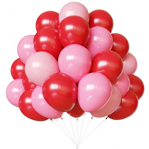 Image of Red and Pink Balloons, Valentines Balloons, 67pcs 12 Inch Pink and Red Balloon for Birthday, Valentines, Anniversary Party Decorations