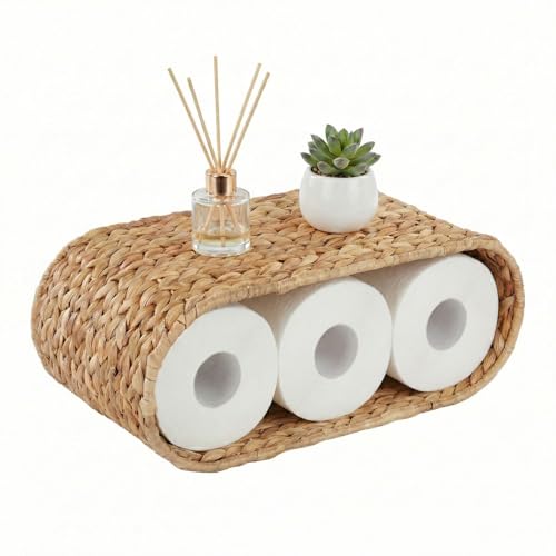 Coeusy Boho Rattan Wall Shelf for Bathroom, Wicker Wall Shelf