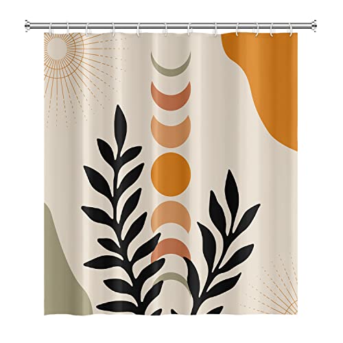 Umpoo Bohemian Bathroom Shower Curtain Eucalyptus Leaves Moon Phase Boho Theme Bath Curtain With Hooks Waterproof Fabric Polyester Shower Curtain Modern Aesthetics Home Decorative, 72X72 Inch #TOP3