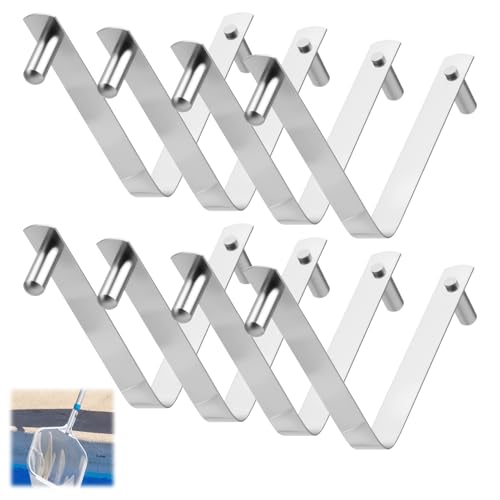 8 Pcs V Clips for Pool Brush, Stainless Steel Push Button Spring Clip Butterfly V‑Clip Swimming Place Tool Accessory to Easily Secure Brushes, Skimmers & Leaf Nets for Above‑Ground or Inground Pools