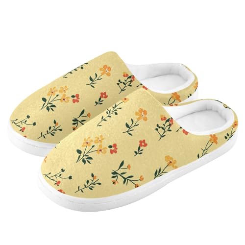 JUNZAN Autumn Flowers Orchid Yellow Mens Cotton Slipper Comfort Memory Foam House Shoes for Spa Birthday Presents 6-74