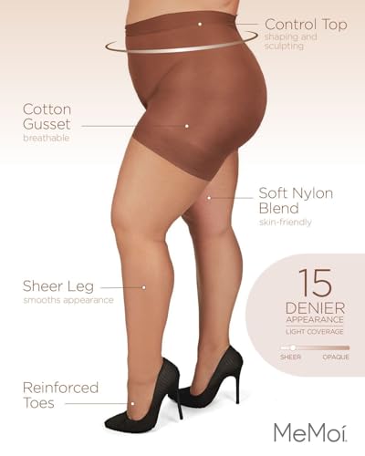 MeMoi Plus Size Curvy Ultra Sheer Control Top Pantyhose3