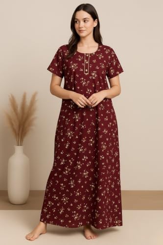 Image of Bahumaan Pure Cotton Nighty for Woman | Floral Gown for Women Nightwear with Pocket | Cotton Nighty for Women Stylish | Maxi for Women Cotton