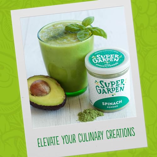 Super Garden Freeze Dried Spinach Powder - Natural Greens Rich in Vitamins & Minerals - Pure Vegan Powder for Smoothies, Baking & Cooking - No Additives or Preservatives - 40g