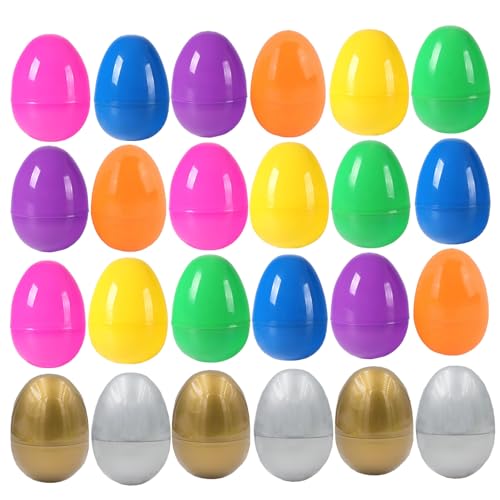 ONEINHE 24Pcs Oeufs de Pâques en Plastique Coloré, Oeuf de Pâques Remplissable en Vrac Vide de...