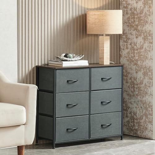 Somdot Dresser for Bedroom with 6 Drawers, 3-Tier Wide Storage Chest of Drawers with Removable Fabric Bins for Closet Nursery Bedside Living Room Laundry Entryway Hallway, Charcoal Grey - Image 9