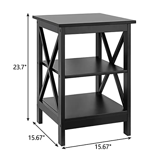 Super Deal 3-Tier End Table With Storage Shelves Versatile X-Design Sofa Side Table For Living Room Bedroom Apartment Small Space, Black #TOP2