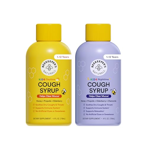 Image of Beekeeper's Naturals Kid's Cough Syrup Value Pack 2-Pack 4 fl oz Each | Value Pack, Immune Support with Elderberry, Vitamin C, D, Propolis & Raw Honey, Soothing, Clean Ingredients