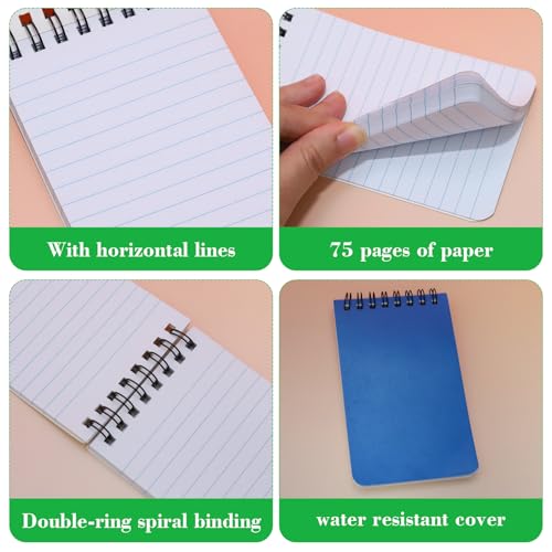 Image of 12 Pack mini Spiral Steno Pads,3x5 Inch Small Pocket Notebooks,75 Sheets /150 Pages College Ruled Lined Note Pads For Kids Adults Outdoor,Home,School,Office (Blue)