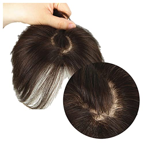 Anemone Real Human Hair Topper Light Thin Clip in Hair Bangs for Women and Men 6 inches Middle Part Straight Hairpieces for Mild Hair Loss Volum (Dark Brown) - Image 3