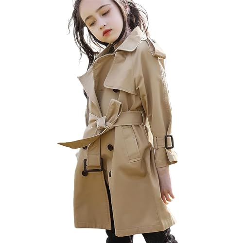 Image of amropi Girl's Trench Coat Single Breasted Windbreaker Jacket Outwear with Belt for 4-17 Years