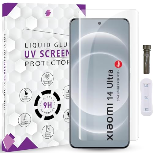 Image of Advanced HD+ UV Tempered Glass Screen Protector For Xiaomi 14 Ultra (6.73 Inch, Pack of 1) Full Adhesive UV Curved Screen Guard, Case Friendly with installation kit & Guide