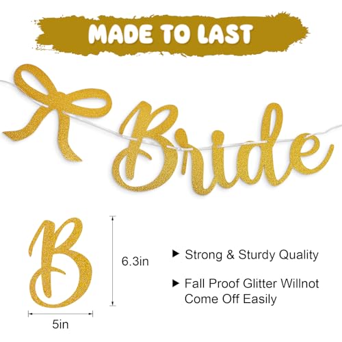 Image of Bride to Be Banner, Gold Bride to Be with Bow Glitter Bachelorette Banner