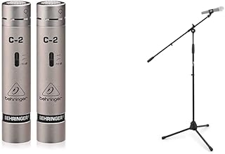 Behringer C-2 Studio Condenser Microphones (Pack of 2) & Tiger MCA68-BK Microphone Boom Stand, Mic Stand with Free Mic Clip - Black