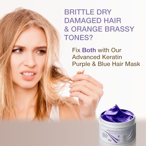 Vitamins Hair Cosmetics KERATIN_PURPLE_THIN_MASK Vitamins Keratin Purple Hair Mask - Violet Blue Protein Deep Conditioner Treatment - Toner For Blonde Platinum Silver Gray Ash Or Brown Colored Dry And Damaged Brassy Hair thumb #4