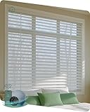Yoolax Motorized Natural Wood Blinds with Remote, Smart Venetian Blinds for Windows, Light Filtering Horizontal Venetian Shades Compatible with Alexa Google Home, Custom Size, White