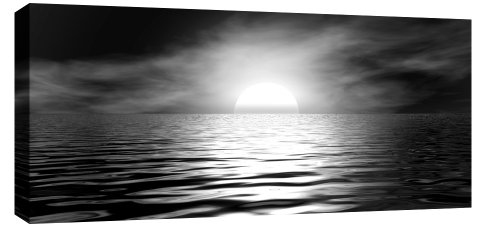 SEASCAPES LARGE MODERN CANVAS PICTURE BLACK WHITE GREY mounted and ready to hang 44 x 20 inches (113 x 52 cm)