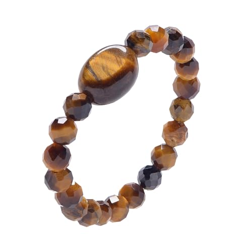 Corajeely Natural Gemstone Elastic Stretch Ring for Women, Gold Tiger Eye, Jewelry Gift