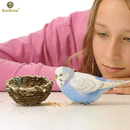 Image of SunGrow Seagrass Bird Nest, Attachable to Cage, 2 Metal Hooks Included, for Canaries, Budgies or Finches