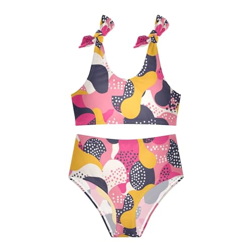 Black Polka Dots on Pink Background Girl 2 Pieces Kids Bikini Set Quick-Dry Swimsuit Swimming Suits Cute Shoulder Strap3