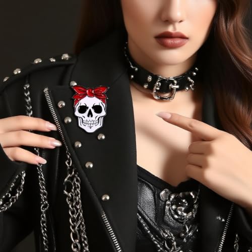 Image of Feminist Skull Pin, Funny Lapel Pin, Halloween Brooch for Women Fashion, Skulls Enamel Pins, Goth Brooches, Hat Pins, Gothic Backpack Pins, for Bags Backpacks Sambas Socks Shoes Cosplay Hats, Punk Rock Stylish Christmas Gift