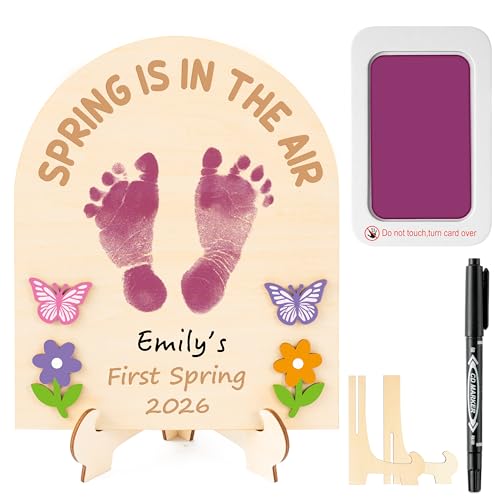 Image of R HORSE 3D Baby's First Spring DIY Footprint or Handprint Art Sign, Spring is in The Air Wooden Hanging Decoration, Newborn Keepsake Craft Gift for Unisex Baby 1st Birthday Baby Shower Photo Prop