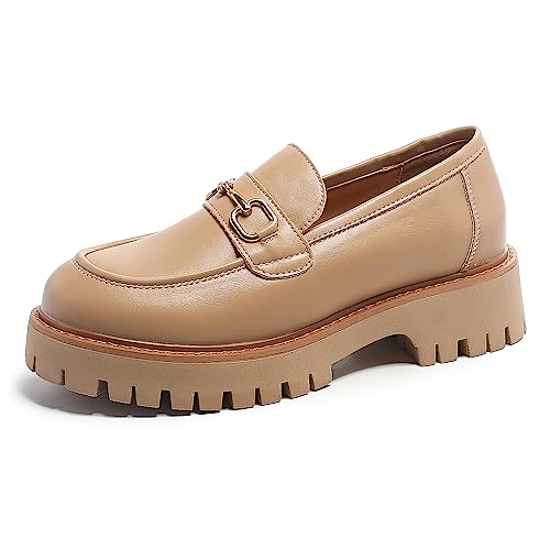 Image of Platform Loafers for Women Chunky Heel Lug Sole Loafers Slip ons Round Toe