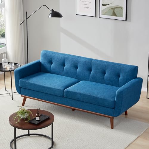 Image of Kingfun 77.2 inch W Loveseat Sofa, Mid Century Modern Decor Love Seat Couches for Living Room, Button Tufted Upholstered Furniture, Solid & Easy to Install Small Couch for Bedroom Office Apartment, Blue