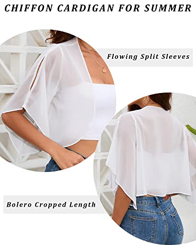 Yoetaun Womens Summer Cardigans Soft Chiffon Open Front Lightweight Bolero Shrug Sheer Shawls White L #TOP2