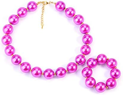Fancy Plain Chunky Bubblegum Beaded Necklace and Bracelet Set with Gift Box for Baby Toddler Girls