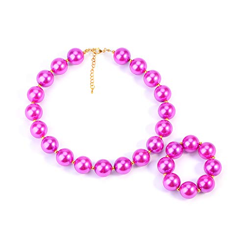 Fancy Plain Chunky Bubblegum Beaded Necklace And Bracelet Set With Gift Box For Baby Toddler Girls #TOP1